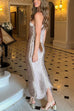Camilladress Halter Sleeveless Draped Fringe Bodycon Maxi Dress