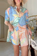 Camilladress Unique Print Long Sleeves Button Up Shirt and Pocketed Shorts Linen Set