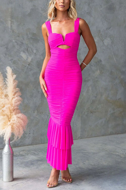 Camilladress Sleeveless Cut Out Ruched Ruffle Bodycon Maxi Dress