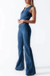 Camilladress Zip Up Sleeveless Heart Back Bell Bottom Denim Jumpsuit