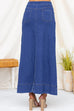 High Rise Back Slit Pocketed Denim Maxi Skirt