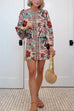 V Neck Long Sleeves Floral Print Crop Top