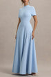 Mockneck Short Sleeves Waisted Swing Maxi Dress
