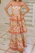 Camilladress Spaghetti Strap Back Lace-up Ruffle Layered Floral Print Maxi Dress