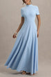 Mockneck Short Sleeves Waisted Swing Maxi Dress