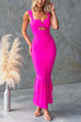 Camilladress Sleeveless Cut Out Ruched Ruffle Bodycon Maxi Dress