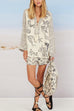 Camilladress Collared V Neck Shirt and Side Slit Shorts Vitamin Sea Print Set