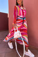 Camilladress Tie Neck Long Sleeves Color Block Pleated Maxi Dress