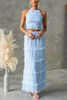 Camilladress Frill Trim Halter Backless Crop Top and Drawstring Waist Maxi Skirt Set