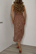 Sleeveless Slit Glitter Sequin Midi Party Dress