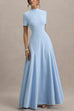 Mockneck Short Sleeves Waisted Swing Maxi Dress