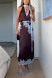 Chic Sleeveless V Neck Lace Trim Satin Top