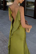Camilladress High Slit Back Drape Cascading Satin Maxi Cami Dress