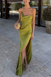 Camilladress High Slit Back Drape Cascading Satin Maxi Cami Dress