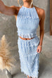 Camilladress Frill Trim Halter Backless Crop Top and Drawstring Waist Maxi Skirt Set