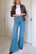 Camilladress Lapel Zip Up Faux Leather Bomber Jacket