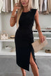 Camilladress Crewneck Sleeveless Slit Bodycon Midi Dress