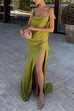 Camilladress High Slit Back Drape Cascading Satin Maxi Cami Dress