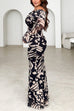 Off Shoulder Bell Long Sleeves Butterfly Effect Print Maxi Dress
