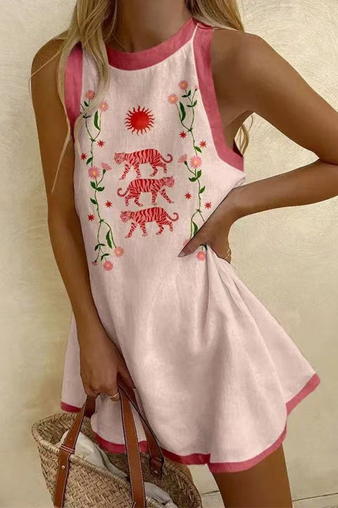 Camilladress Crewneck Tiger Print Floral Mini Tank Dress