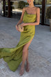 Camilladress High Slit Back Drape Cascading Satin Maxi Cami Dress