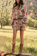 V Neck Long Sleeves Floral Print Crop Top