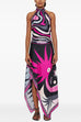 Camilladress Printed Halter Tie Knot Backless Top and Irregular Hem Maxi Skirt Set