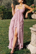 Camilladress Sleeveless Open Back High Slit Ruffle Maxi Dress