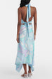Camilladress Printed Halter Tie Knot Backless Top and Irregular Hem Maxi Skirt Set