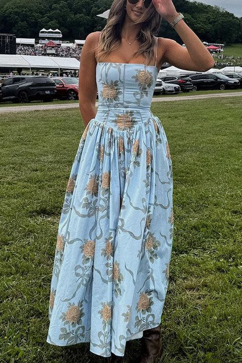 Camilladress Spaghetti Strap Waisted Floral Print A-line Maxi Dress