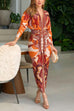 Camilladress V Neck Long Sleeves Ruched Slit Printed Midi Dress