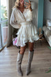 Camilladress Lantern Long Sleeves Waisted Ruffle Mini Dress
