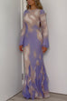 Crewneck Long Sleeves Tie Dye Ruffle Hem Maxi Dress