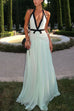 Camilladress Deep V Neck Halter Backless Color Block Bow Maxi Dress