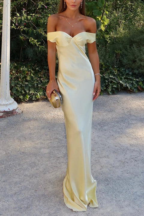 Camilladress Off Shoulder Backless Cut Out Satin Maxi Dress