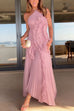 Camilladress Strappy Halter Neck Ruffle Trim Asymmetric Hem Pleated Maxi Dress