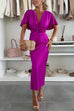 Camilladress V Neck Twist Front Waisted Satin Midi Dress