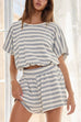 Camilladress Striped Short Sleeves Crop Top and Elastic Waist Pocketed Shorts Set