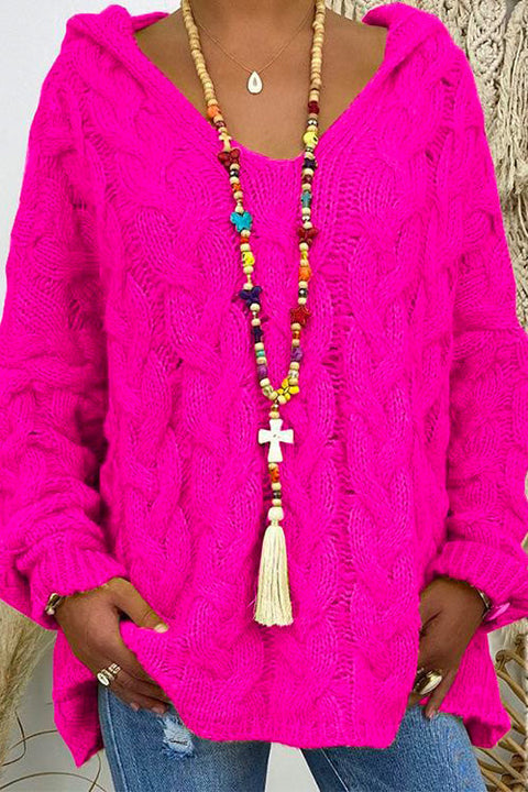 Camilladress V Neck Long Sleeve Knit Hoodied Sweater