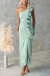 Camilladress One Shoulder Slit Ruched Ruffle Mesh Maxi Dress