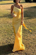 Camilladress One Shoulder Open Back Tie Knot Satin Maxi Dress