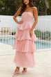 Camilladress Strapless Empire Waist Ruffle Layered Maxi Dress