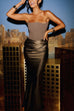 Camilladress Strapless Patchwork Satin Bodycon Maxi Party Dress