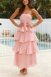 Camilladress Strapless Empire Waist Ruffle Layered Maxi Dress