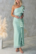 Camilladress One Shoulder Slit Ruffle Mesh Maxi Dress