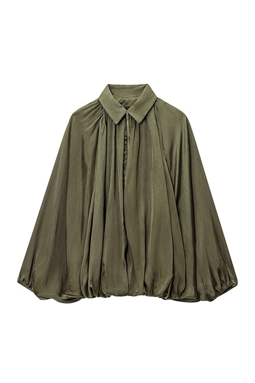 Camilladress Lapel Batwing Sleeves Zip Up Bomber Jacket