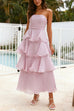 Camilladress Strapless Empire Waist Ruffle Layered Maxi Dress