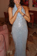 Camilladress Halter Cowl Neck Open Back Sequin Maxi Party Dress