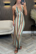 Camilladress Halter V Neck Backless Color Block Crochet Maxi Dress