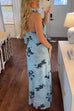 Camilladress Halter Sleeveless Floral Print Mesh Maxi Dress